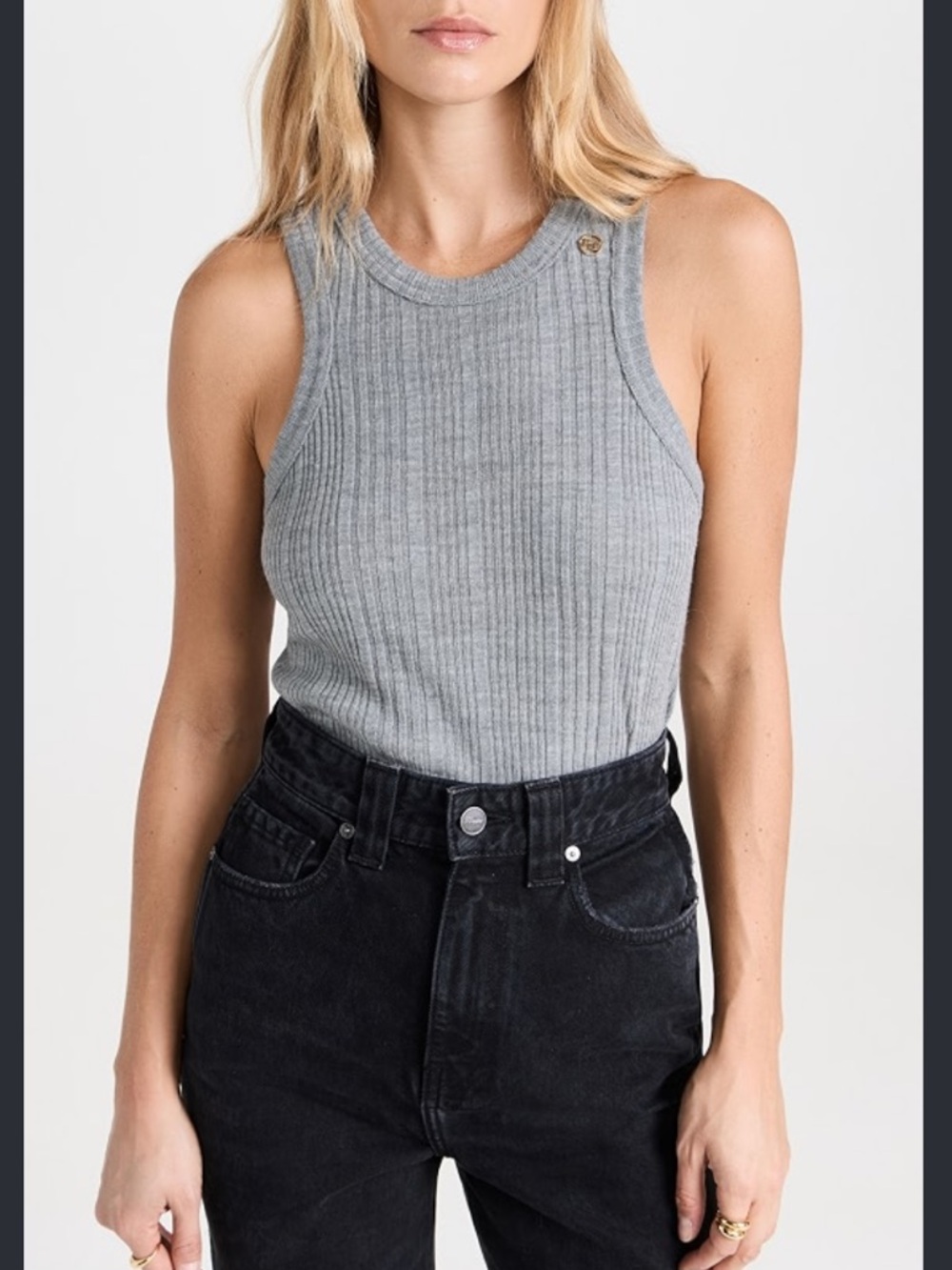 RECTO wool-blend ribbed sleeveless top in melange grey